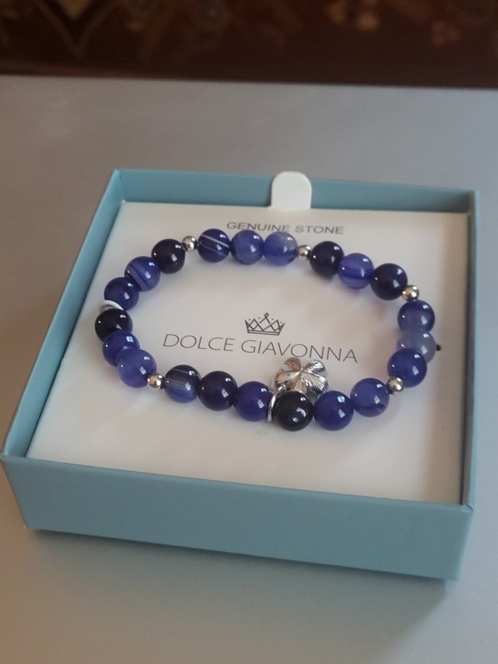 Dolce Giavonna genuine stone bracelet with a flower charm (new)